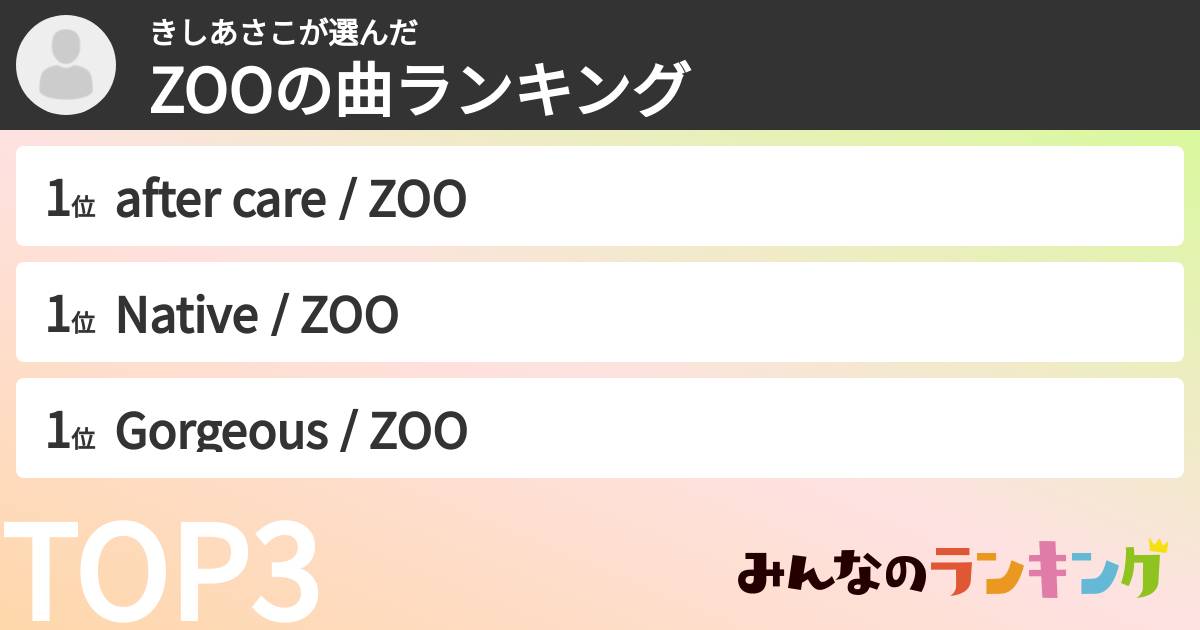 きしあさこさんの「ZOOの曲ランキング」