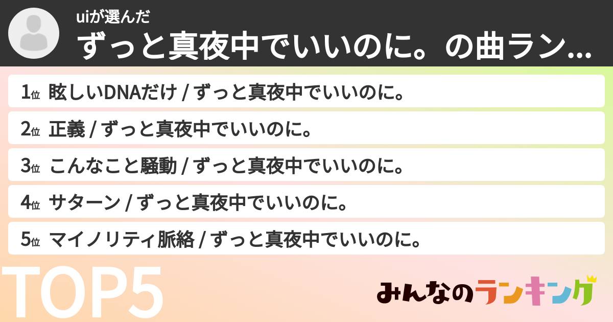 uiさんの「ずっと真夜中でいいのに。の曲ランキング」