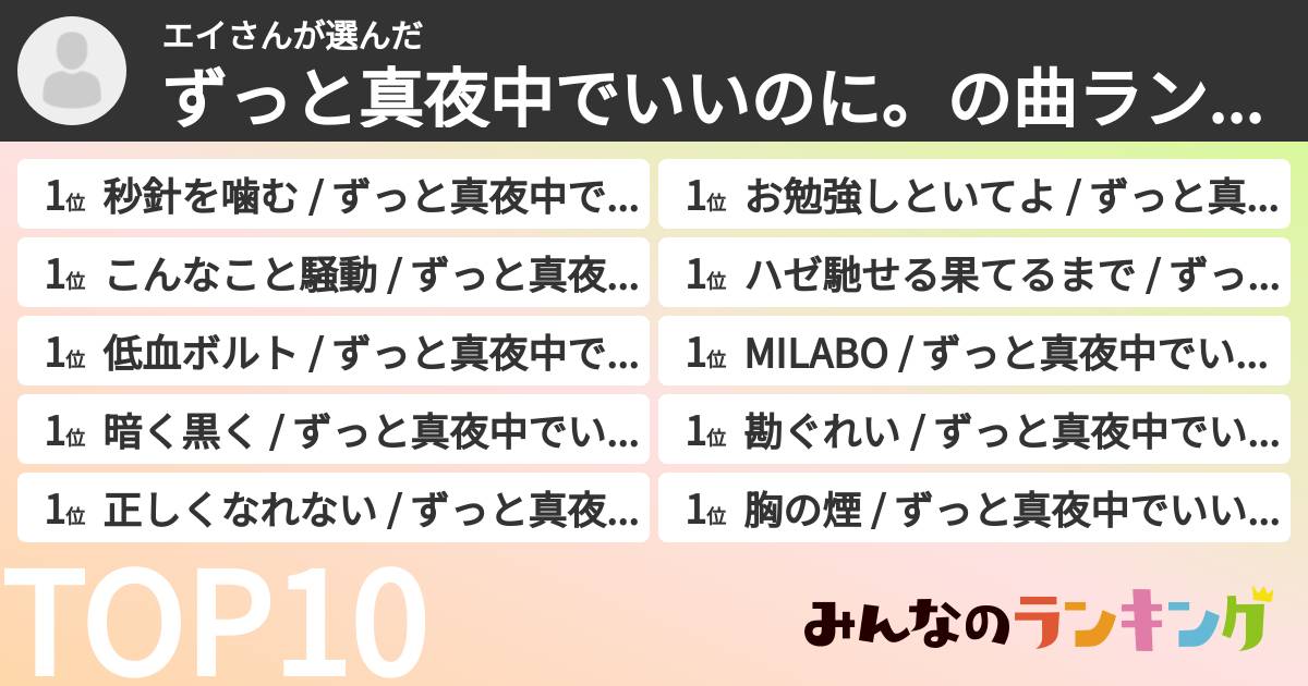 エイさんさんの「ずっと真夜中でいいのに。の曲ランキング」