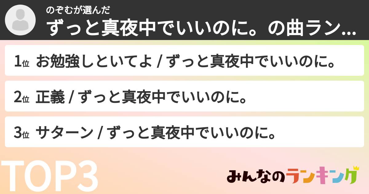 のぞむさんの「ずっと真夜中でいいのに。の曲ランキング」