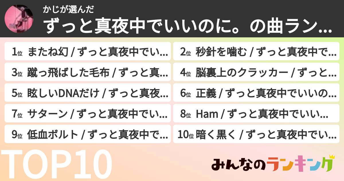 かじさんの「ずっと真夜中でいいのに。の曲ランキング」