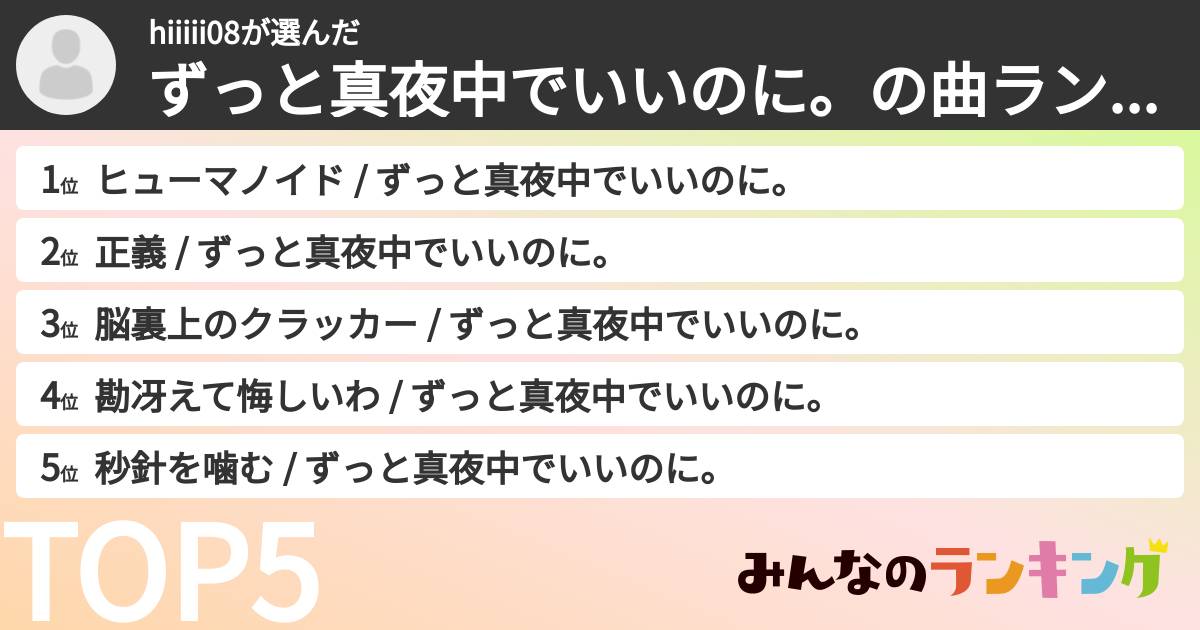 hiiiii08さんの「ずっと真夜中でいいのに。の曲ランキング」
