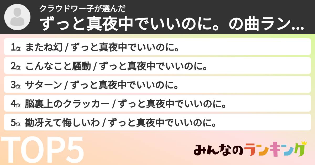 クラウドワー子さんの「ずっと真夜中でいいのに。の曲ランキング」