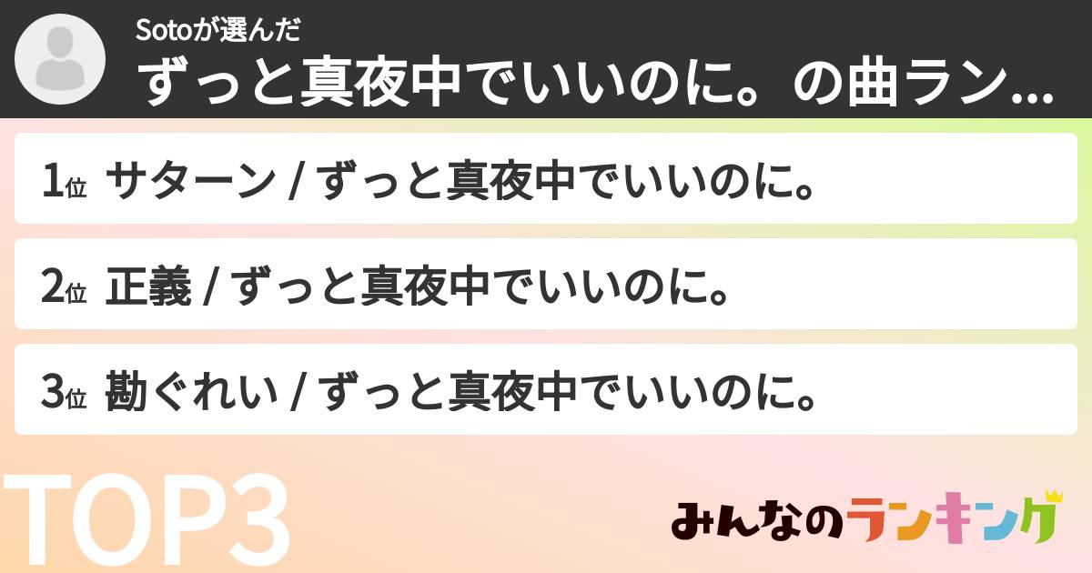 Sotoさんの「ずっと真夜中でいいのに。の曲ランキング」