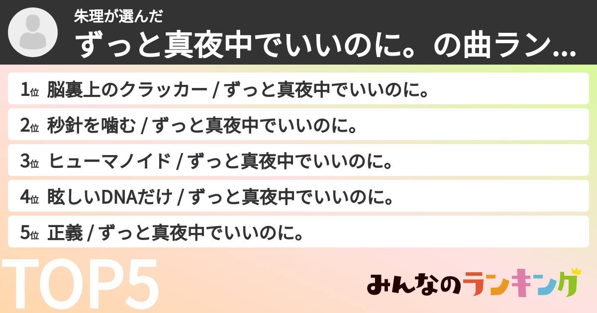朱理さんの「ずっと真夜中でいいのに。の曲ランキング」