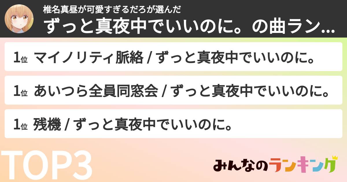 椎名真昼が可愛すぎるだろさんの「ずっと真夜中でいいのに。の曲ランキング」