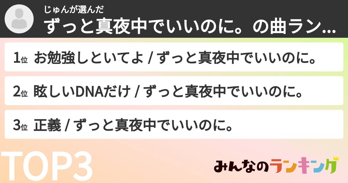 じゅんさんの「ずっと真夜中でいいのに。の曲ランキング」