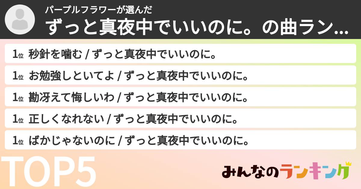 パープルフラワーさんの「ずっと真夜中でいいのに。の曲ランキング」