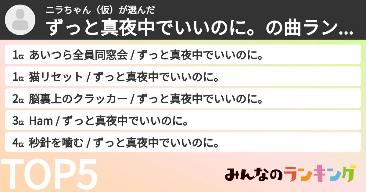 ニラちゃん（仮）さんの「ずっと真夜中でいいのに。の曲ランキング」
