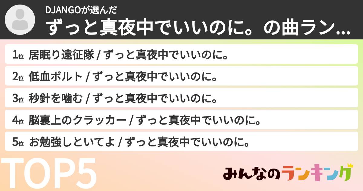 DJANGOさんの「ずっと真夜中でいいのに。の曲ランキング」