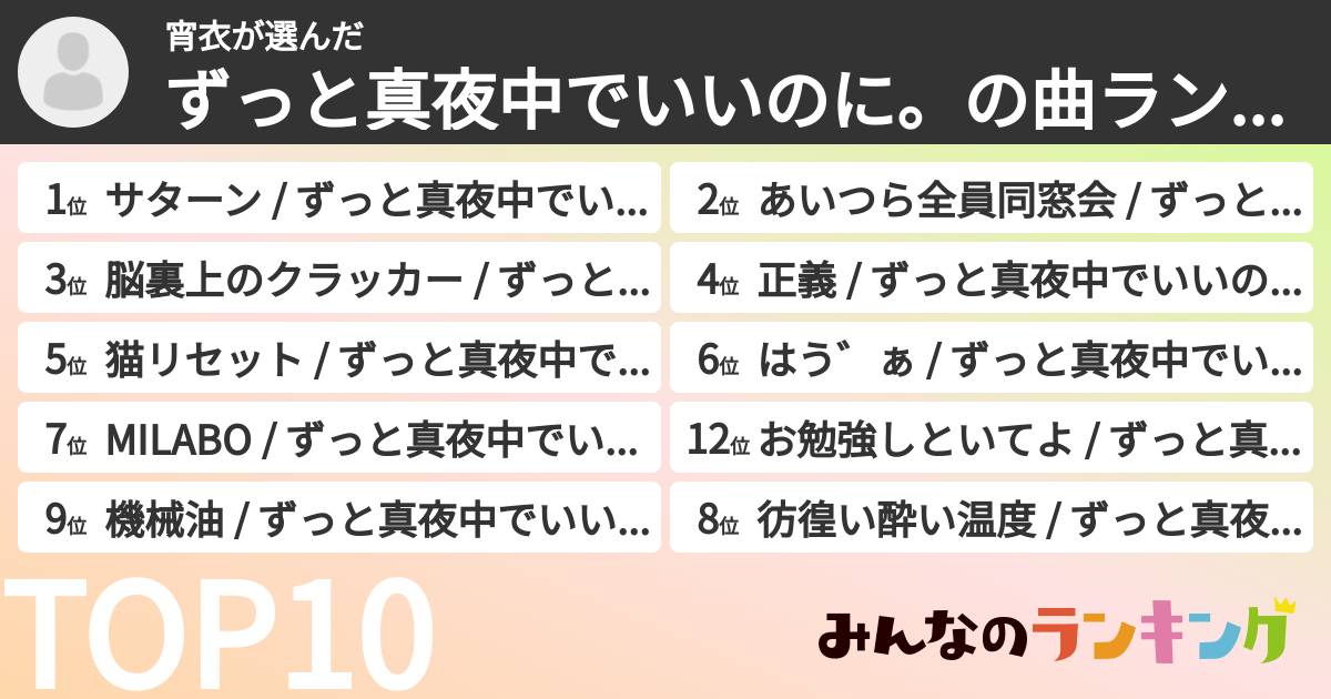 宵衣さんの「ずっと真夜中でいいのに。の曲ランキング」