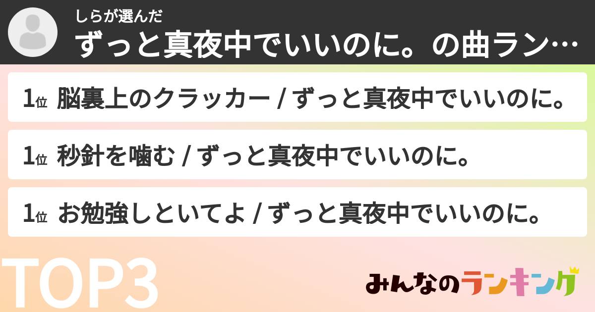 しらさんの「ずっと真夜中でいいのに。の曲ランキング」