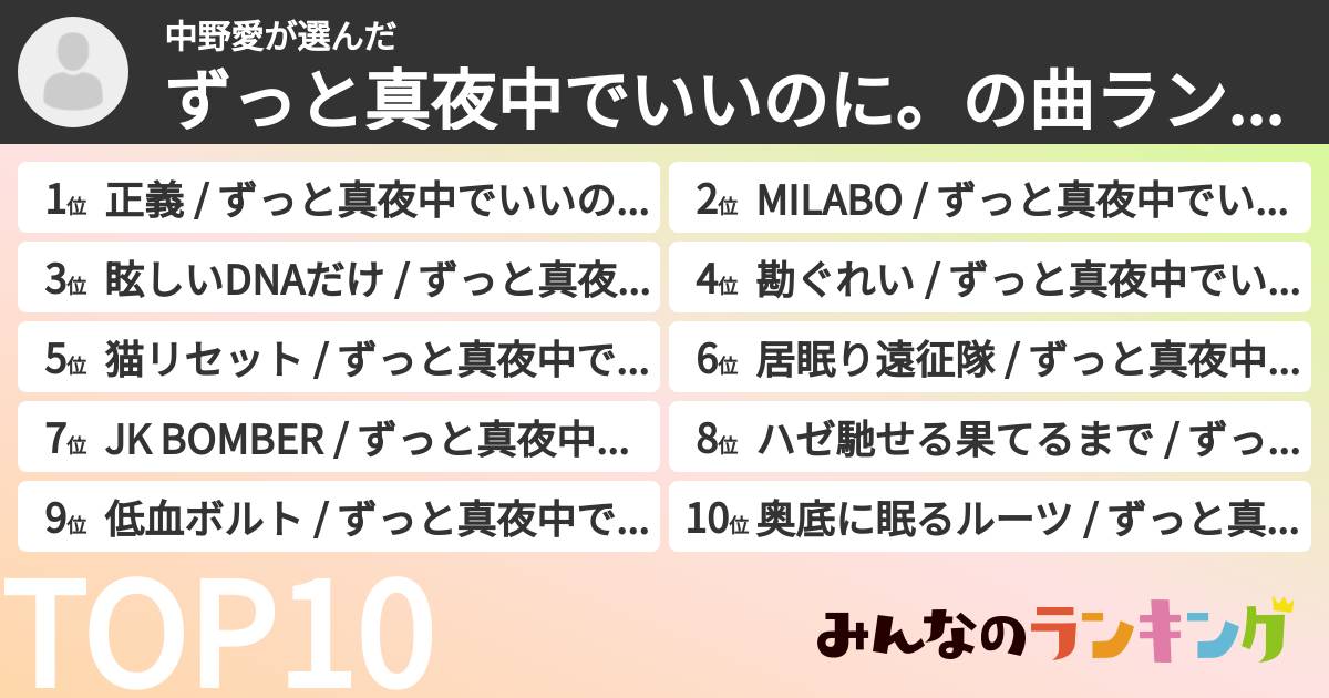 中野愛さんの「ずっと真夜中でいいのに。の曲ランキング」