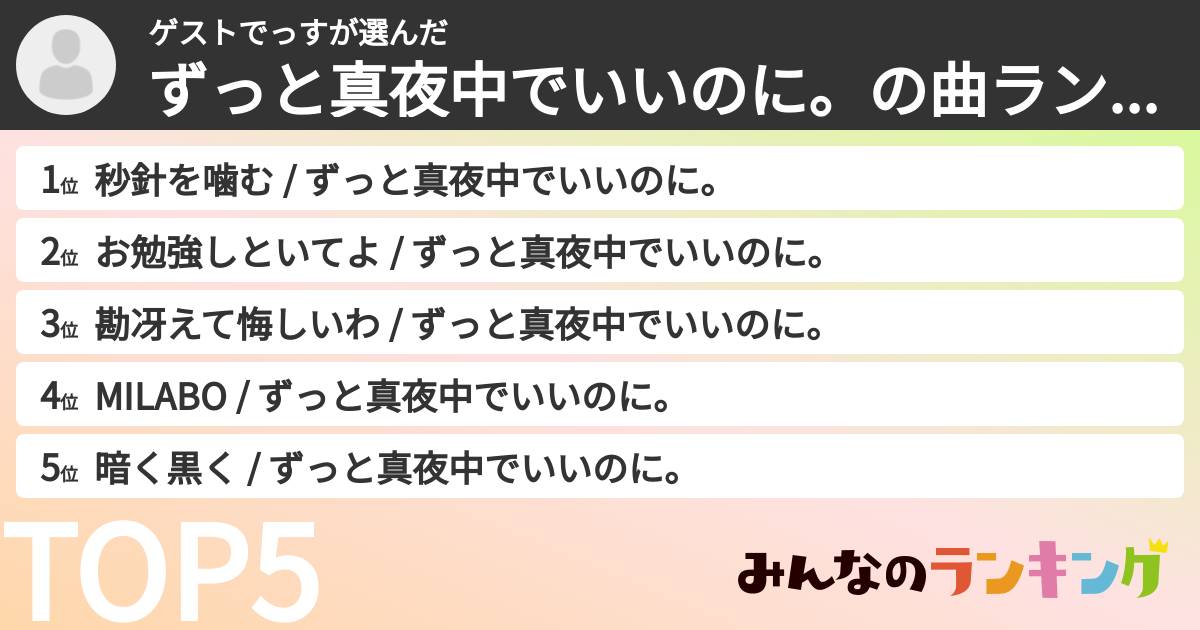 ゲストでっすさんの「ずっと真夜中でいいのに。の曲ランキング」