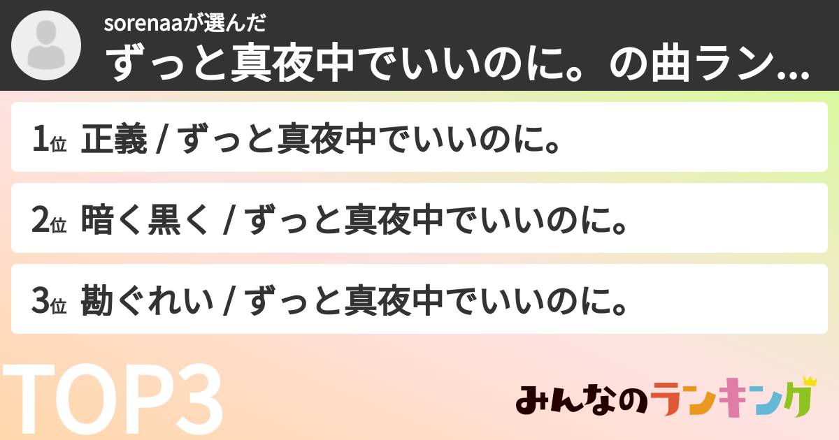 sorenaaさんの「ずっと真夜中でいいのに。の曲ランキング」