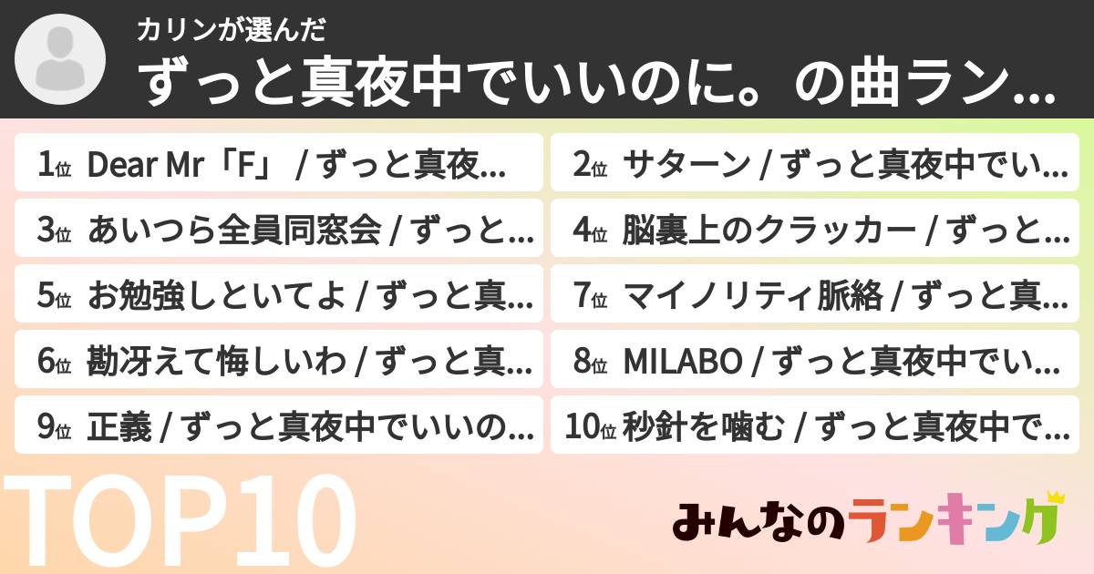 カリンさんの「ずっと真夜中でいいのに。の曲ランキング」