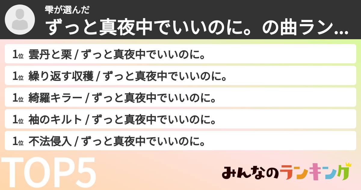 雫さんの「ずっと真夜中でいいのに。の曲ランキング」