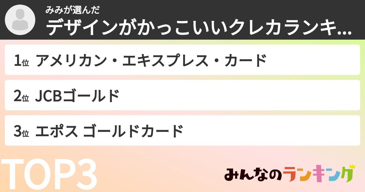 みみさんの「デザインがかっこいいクレカランキング」