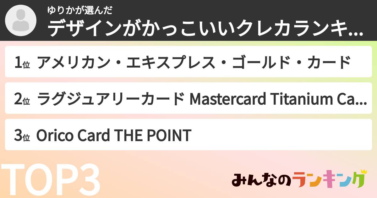 ゆりかさんの「デザインがかっこいいクレカランキング」