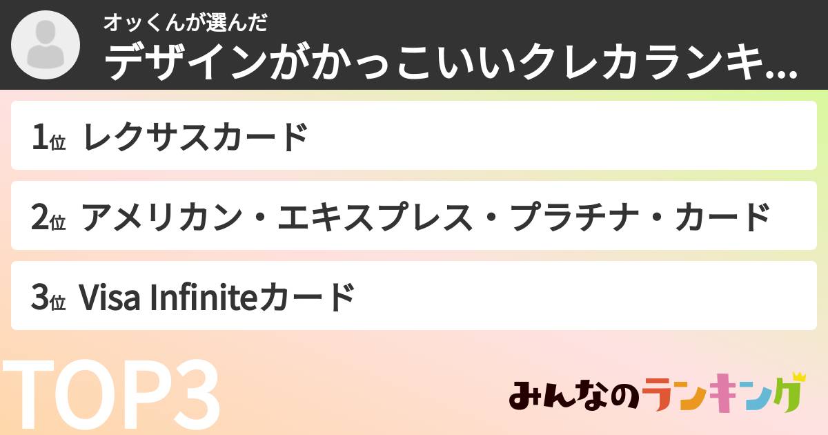 オッくんさんの「デザインがかっこいいクレカランキング」
