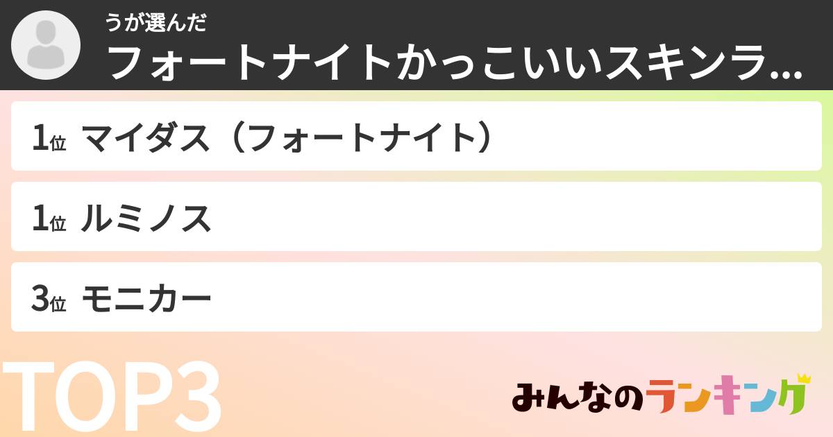 うさんの「フォートナイトかっこいいスキンランキング」
