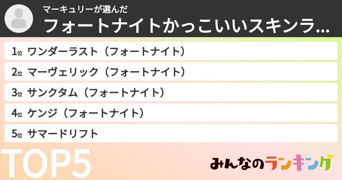 マーキュリーさんの「フォートナイトかっこいいスキンランキング」