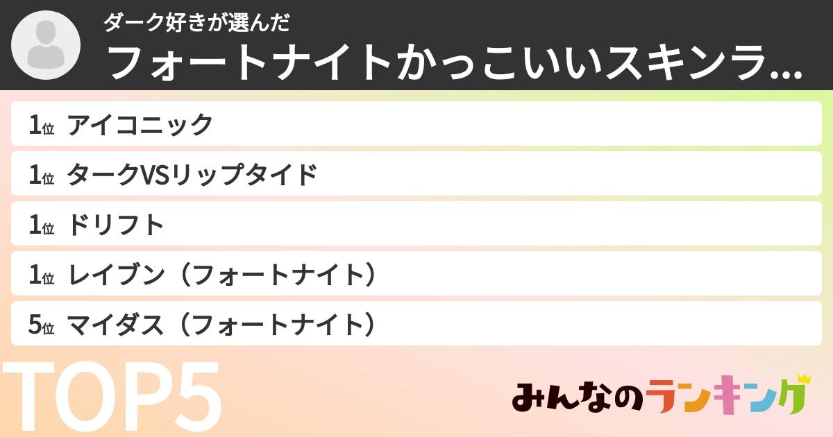 ダーク好きさんの「フォートナイトかっこいいスキンランキング」