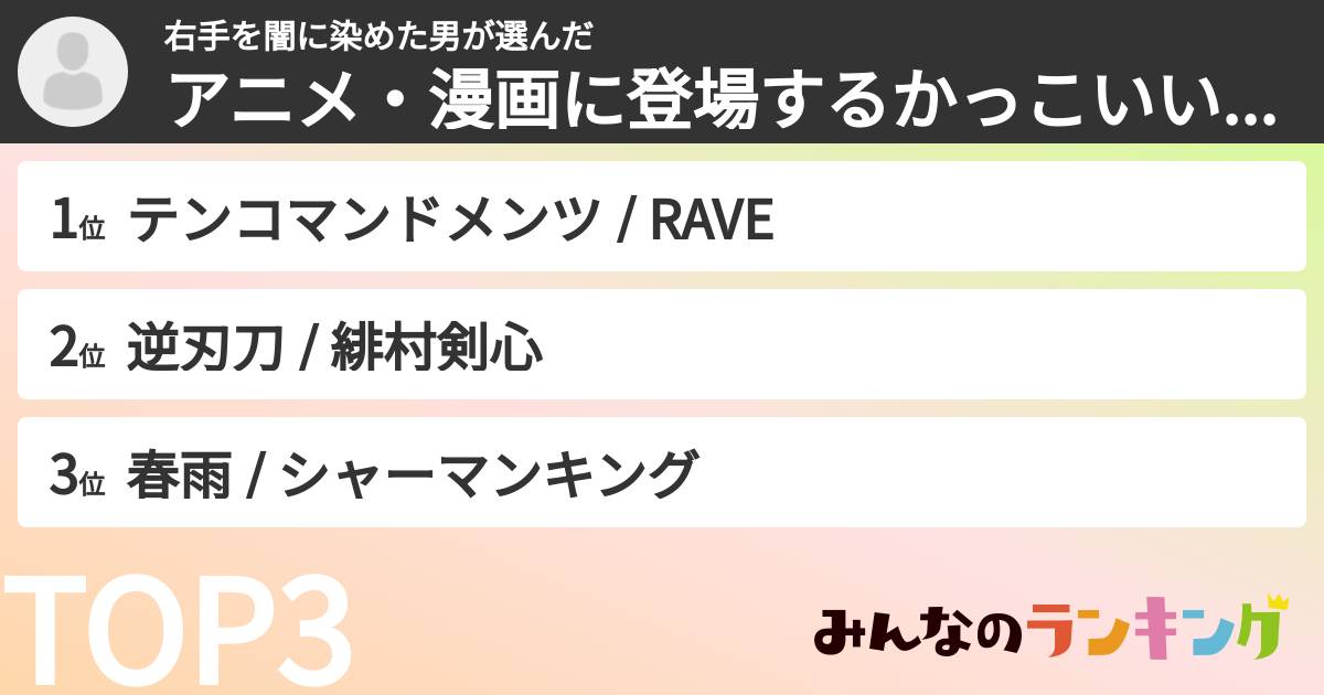 右手を闇に染めた男さんの「アニメ・漫画に登場するかっこいい武器ランキング」