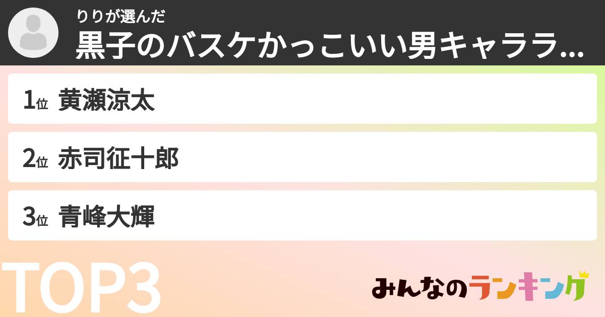 りりさんの「黒子のバスケかっこいい男キャラランキング」