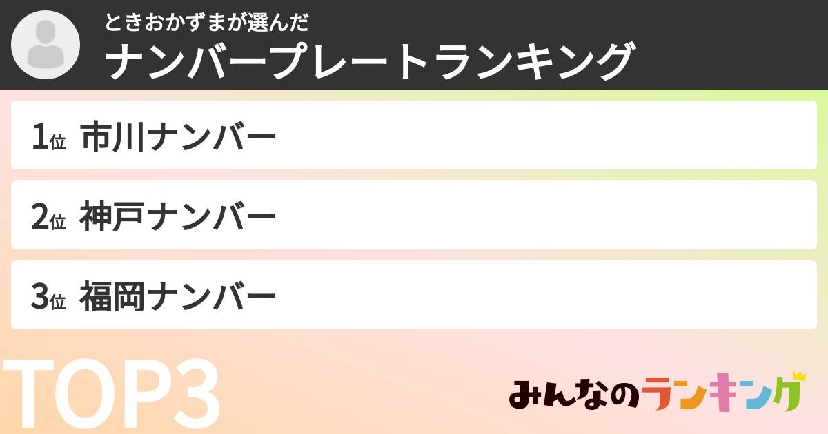 ときおかずまさんの「ナンバープレートランキング」