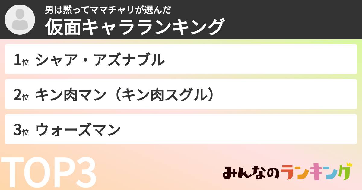 男は黙ってママチャリさんの「仮面キャラランキング」