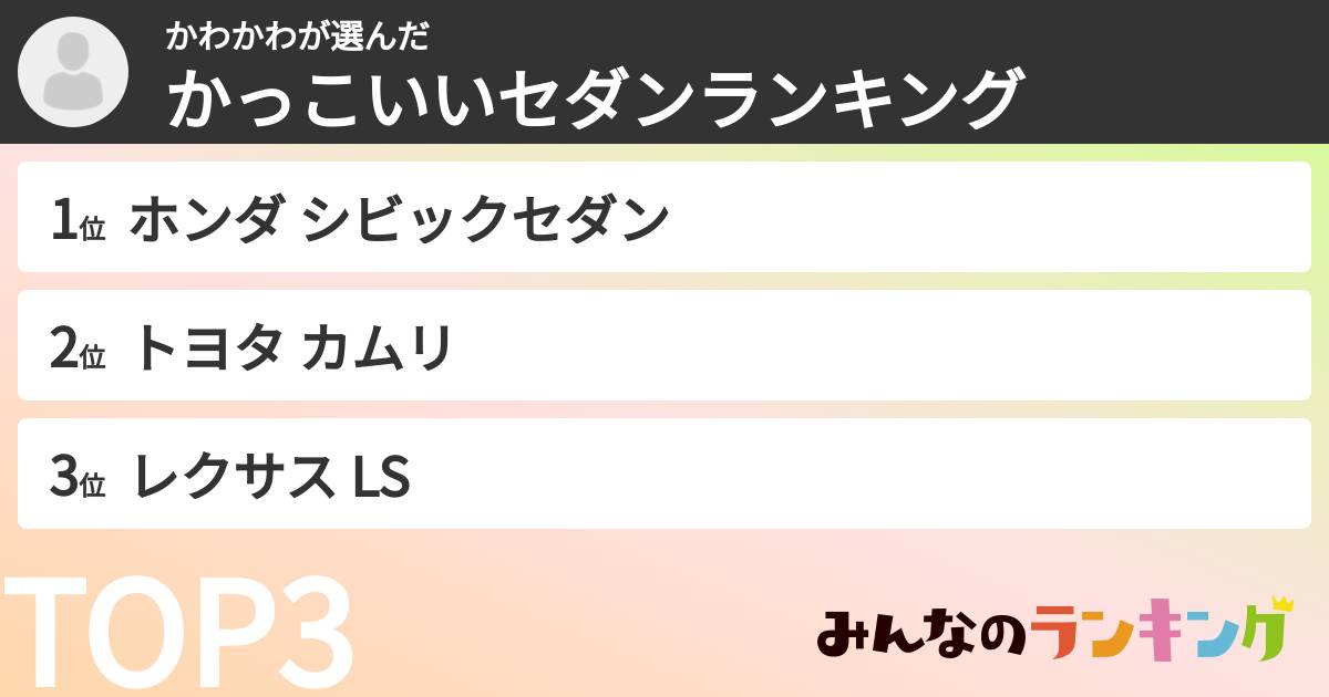 かわかわさんの「かっこいいセダンランキング」