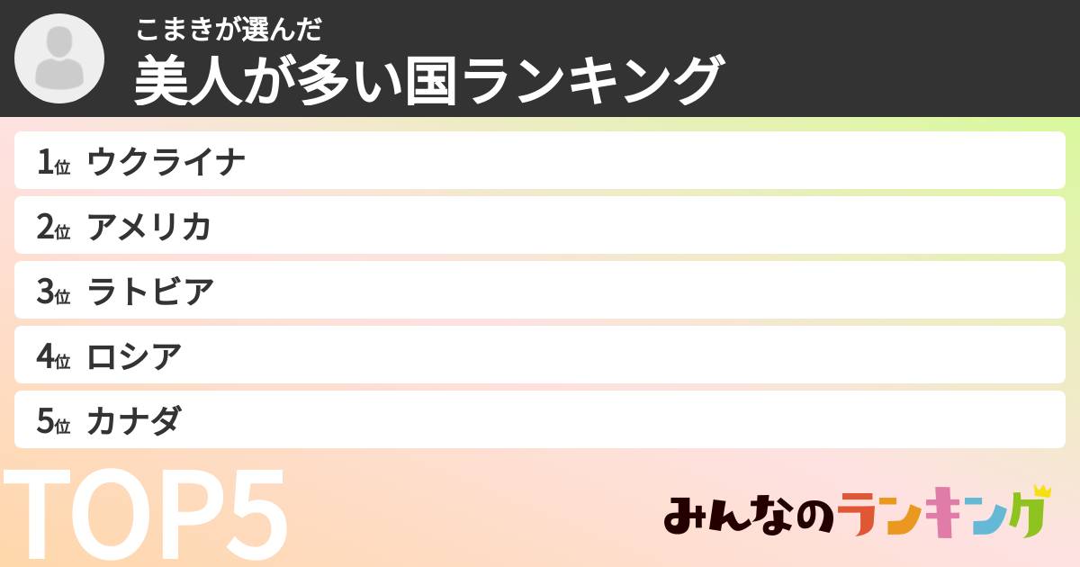 こまきさんの「美人が多い国ランキング」