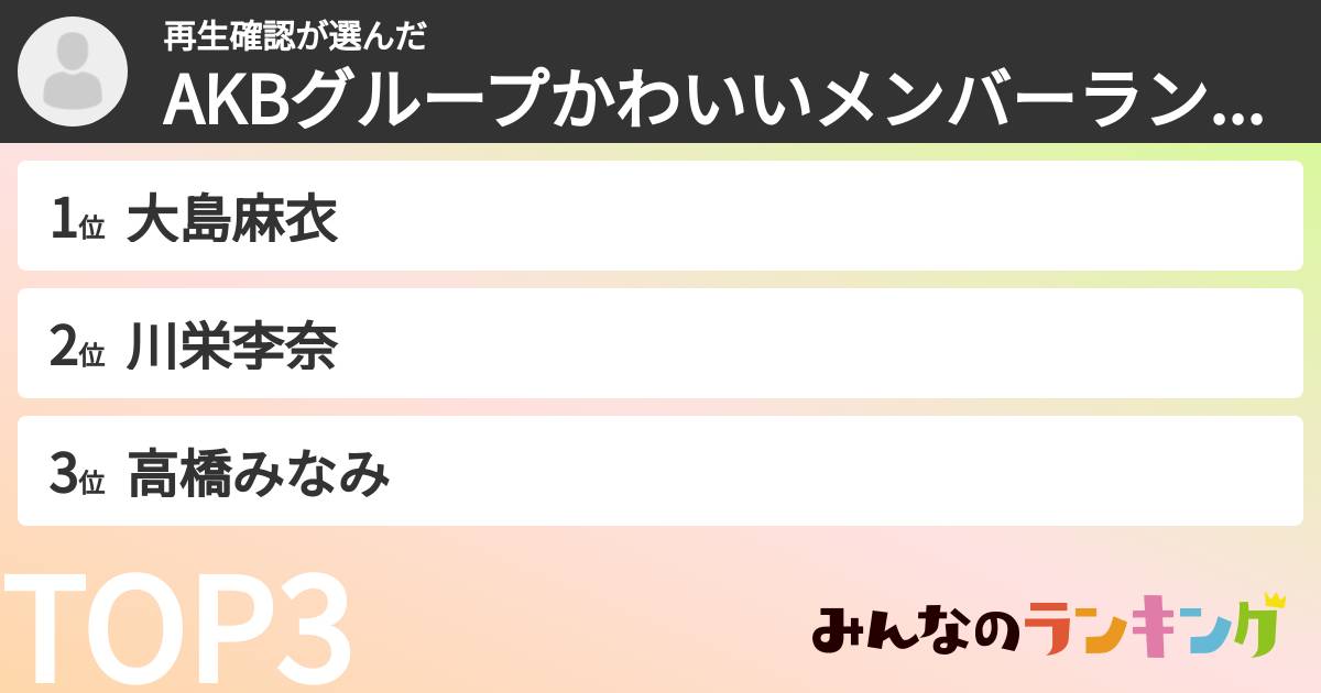 再生確認さんの「AKBグループかわいいメンバーランキング」
