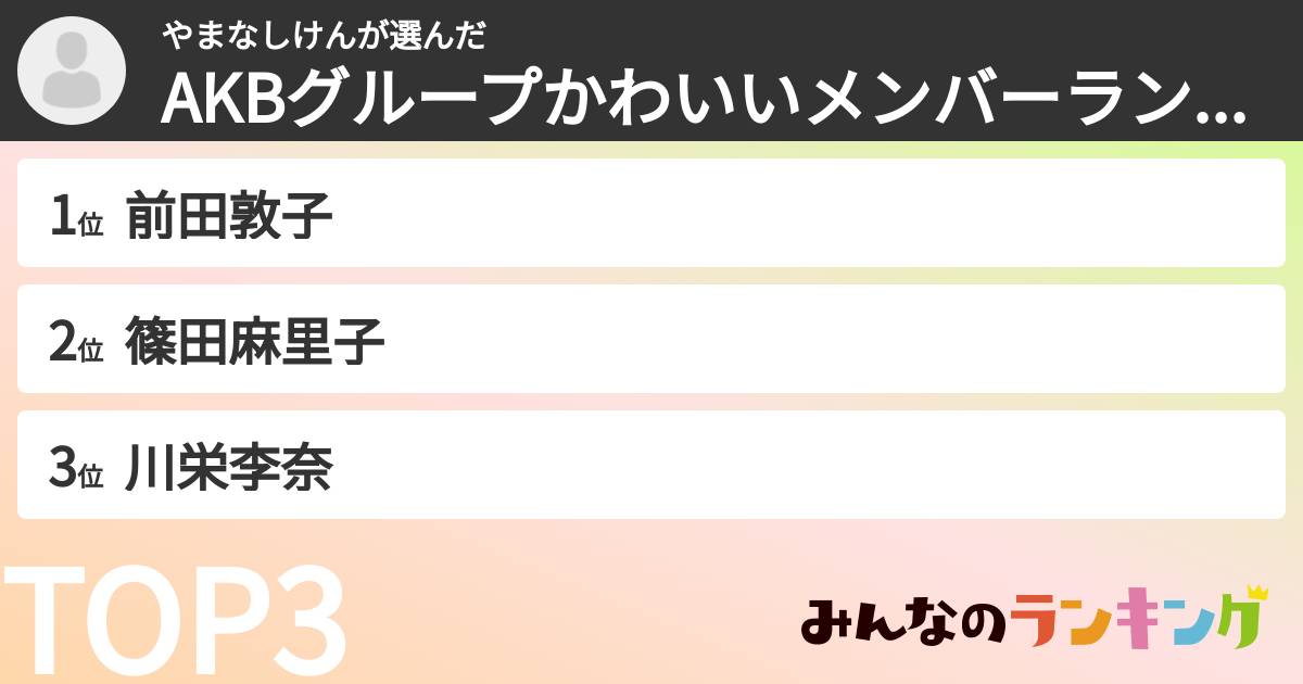 やまなしけんさんの「AKBグループかわいいメンバーランキング」