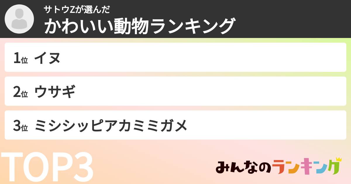 サトウZさんの「かわいい動物ランキング」