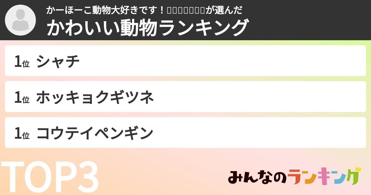 かーほーこ動物大好きです！❤️🧡💛💚🩵💙💜さんの「かわいい動物ランキング」