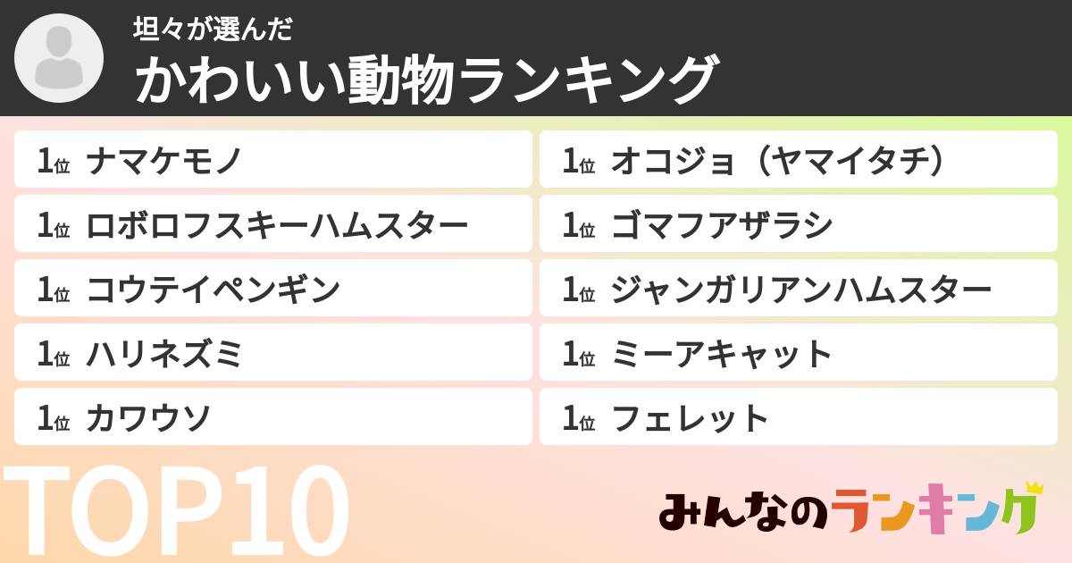 坦々さんの「かわいい動物ランキング」