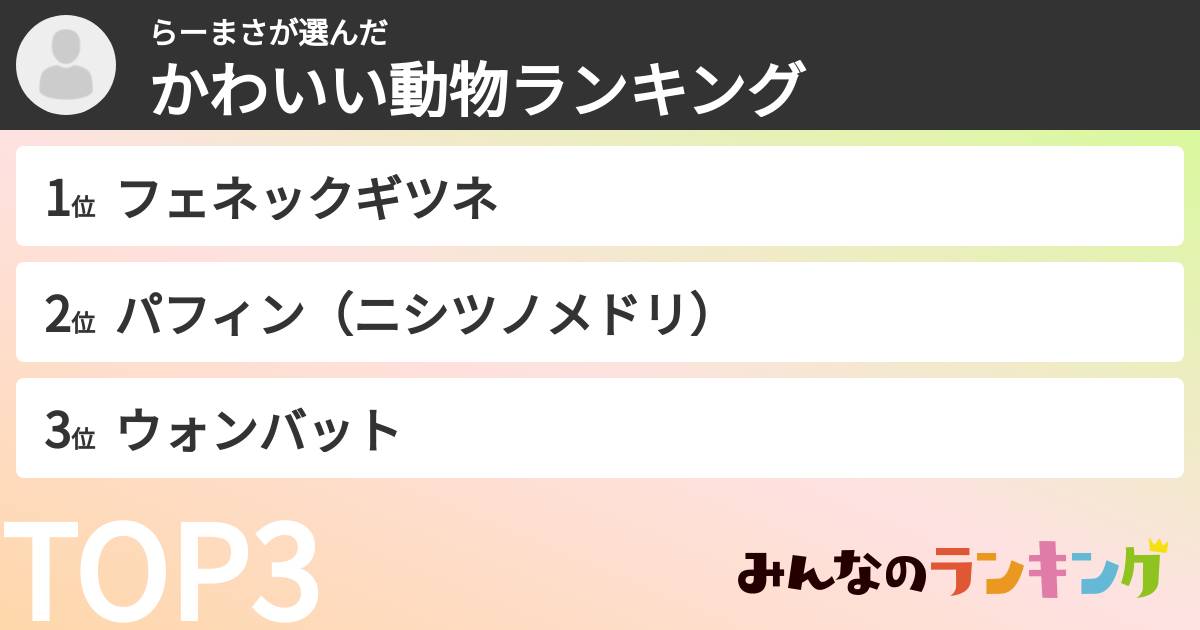 らーまささんの「かわいい動物ランキング」