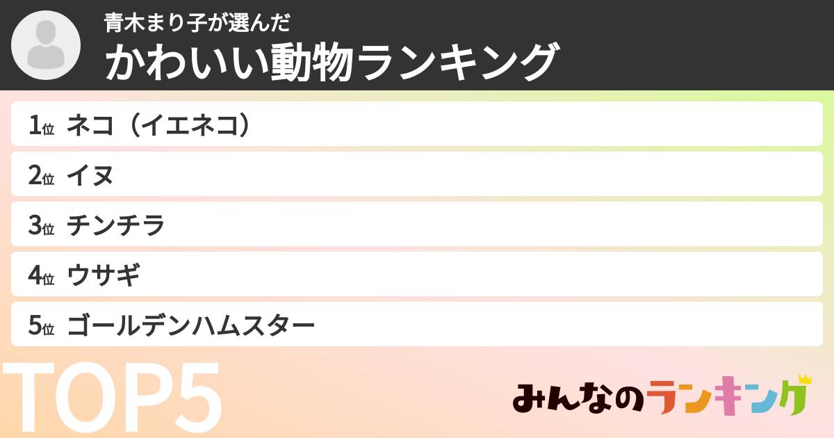 青木まり子さんの「かわいい動物ランキング」