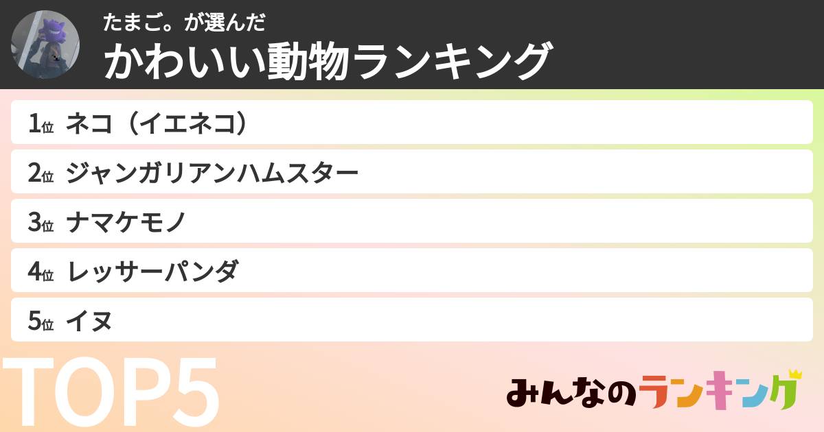 たまご。さんの「かわいい動物ランキング」