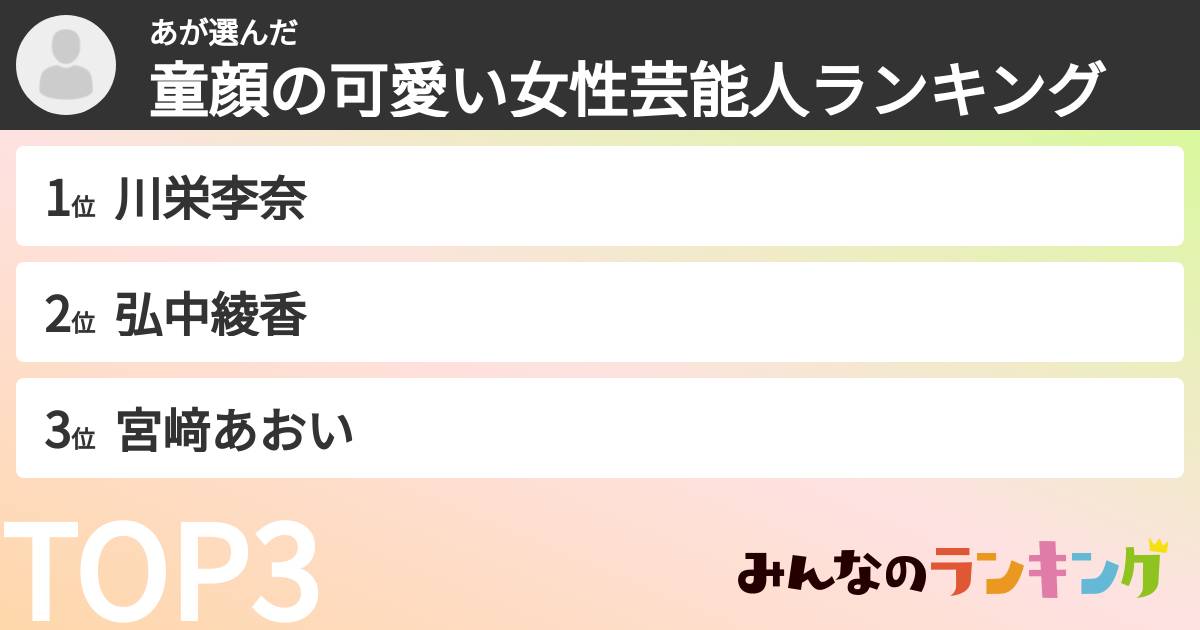 あさんの「童顔の可愛い女性芸能人ランキング」