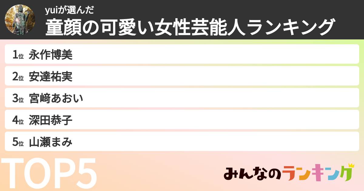 yuiさんの「童顔の可愛い女性芸能人ランキング」