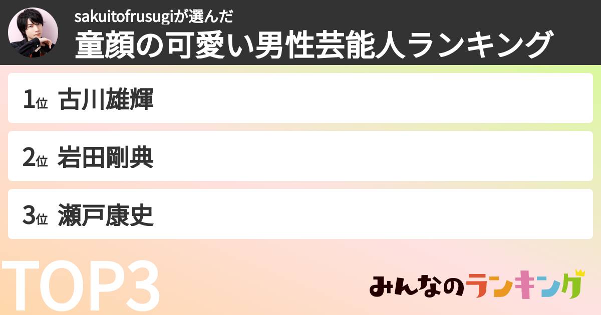 sakuitofrusugiさんの「童顔の可愛い男性芸能人ランキング」