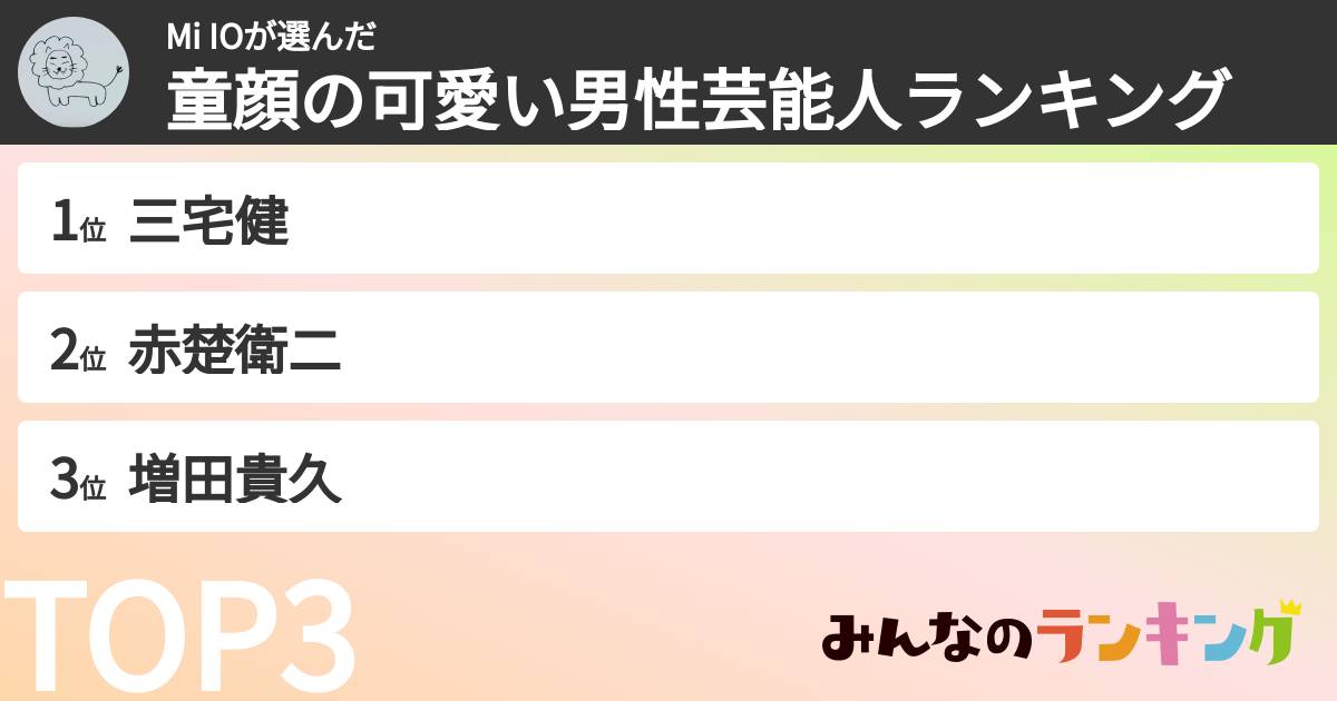 Mi IOさんの「童顔の可愛い男性芸能人ランキング」