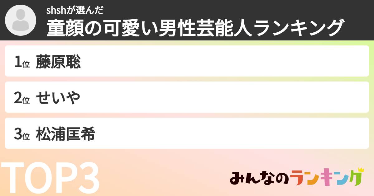 shshさんの「童顔の可愛い男性芸能人ランキング」