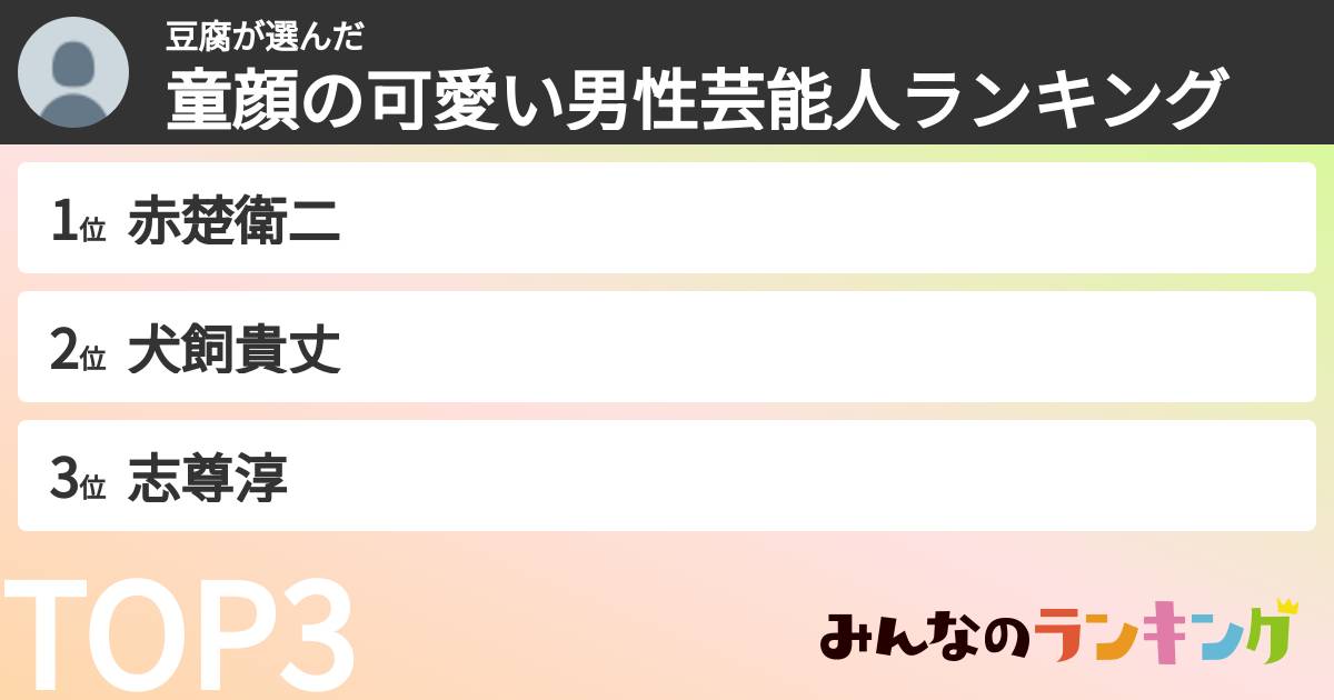 豆腐さんの「童顔の可愛い男性芸能人ランキング」