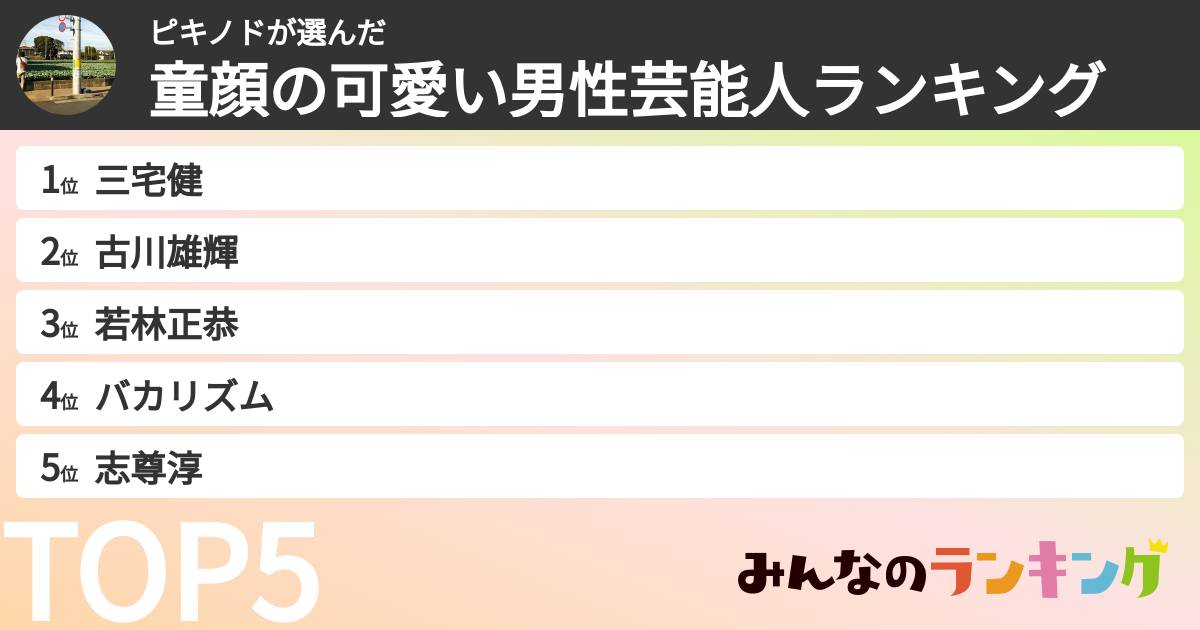 ピキノドさんの「童顔の可愛い男性芸能人ランキング」