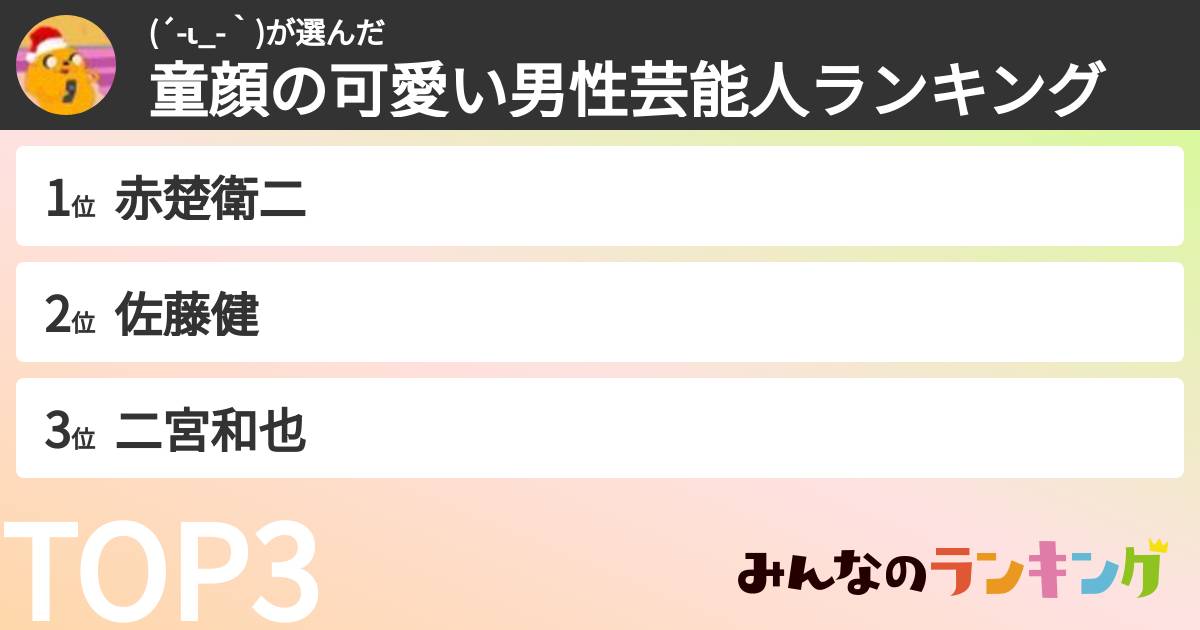 (´-ι_-｀)さんの「童顔の可愛い男性芸能人ランキング」