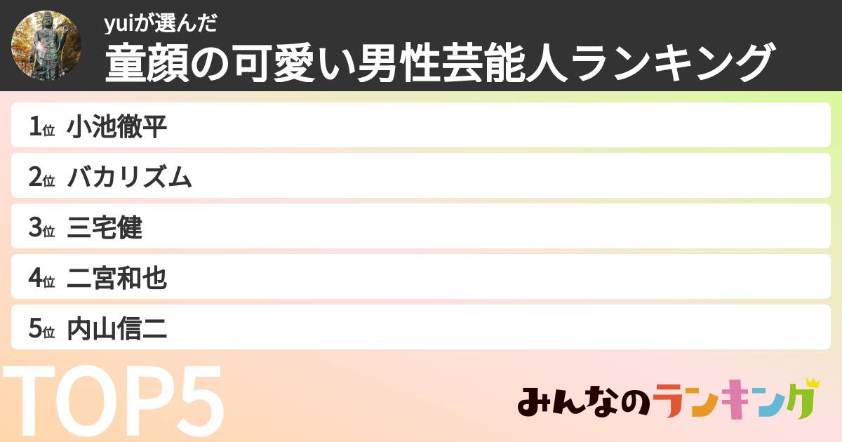 yuiさんの「童顔の可愛い男性芸能人ランキング」
